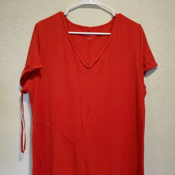 Soft Surroundings Shirt Womens 1X Red Short Sleeve Tunic Dress Asymmetrical Hem - Picture 2 of 8